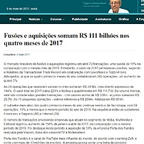 Fuses e aquisies somam R$ 111 bilhes nos quatro meses de 2017